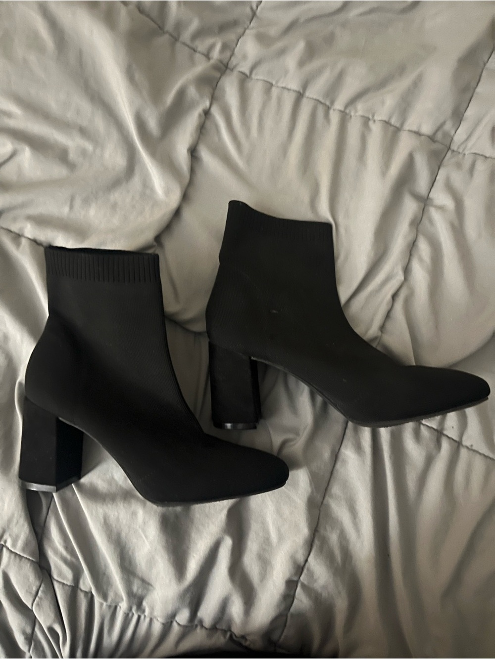 MIA Black Stretch-Knit Sock Ankle Boots with Block Heel